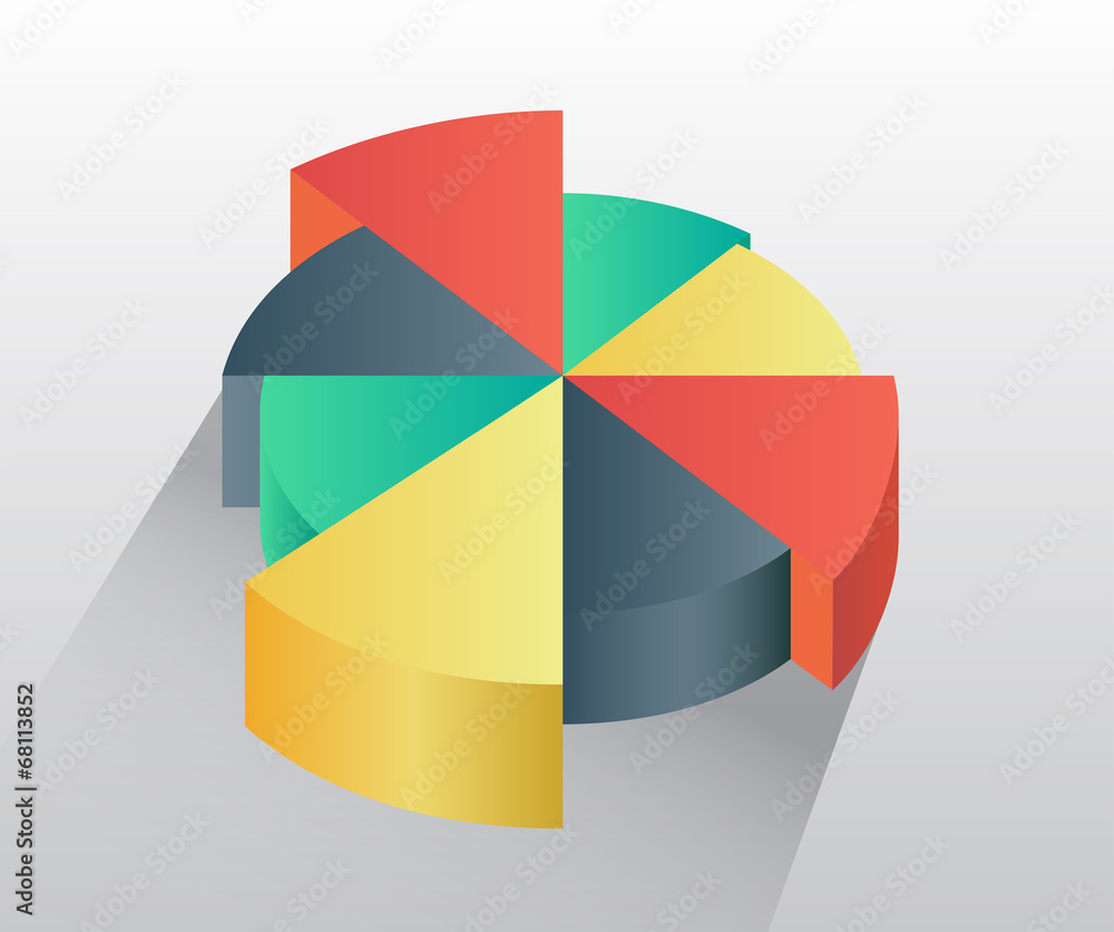 Obraz premium Pie chart graphic in green grey red and yellow