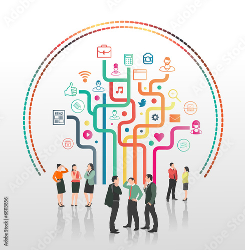 Business people and colourful app icons