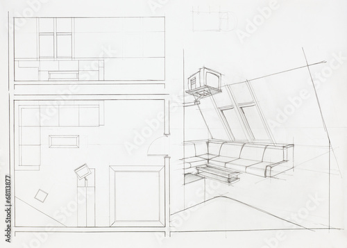 architectural blueprint of living room