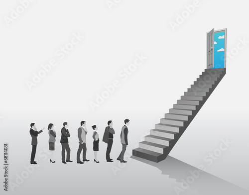 Business people in queue to climb stairs