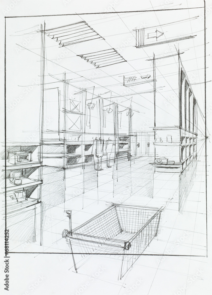 Fototapeta premium empty shopping cart in store