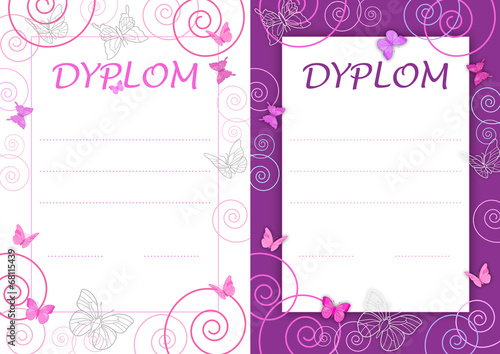 Diploma with pink butterflies