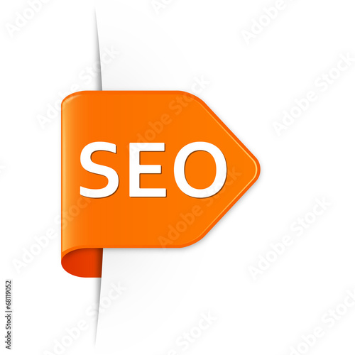 SEO - Orangener Sticker Pfeil mit Schatten