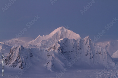 Shackleton Mountain ridge in the Antarctic Peninsula winter even
