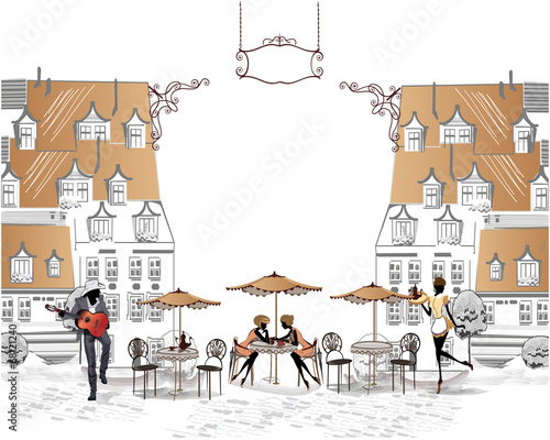Series of street views with musicians - coffee frame