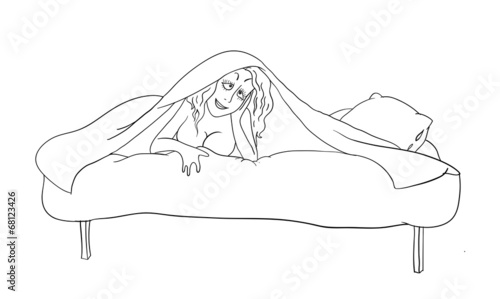 Sexy woman lying on the bed, vector