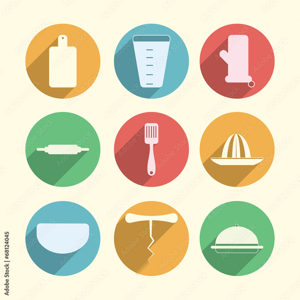 Flat circle icons for kitchenware Flat circle icons for kitchenware