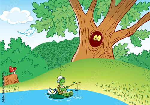 turtle with a fishing rod