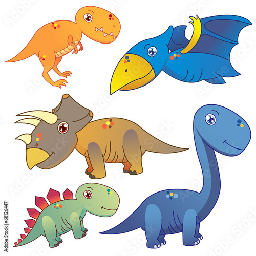 five dinosaurs on white background