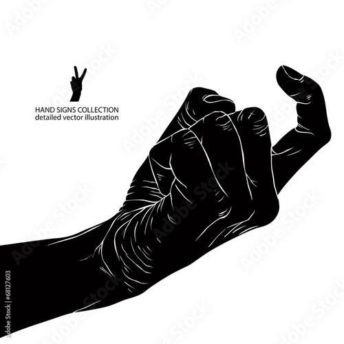 Come on detailed black and white vector hand sign