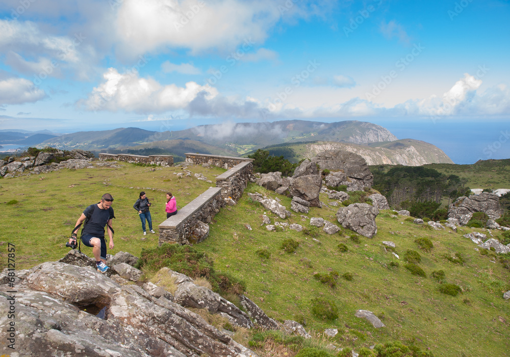 Beautiful galician landscape with tourists