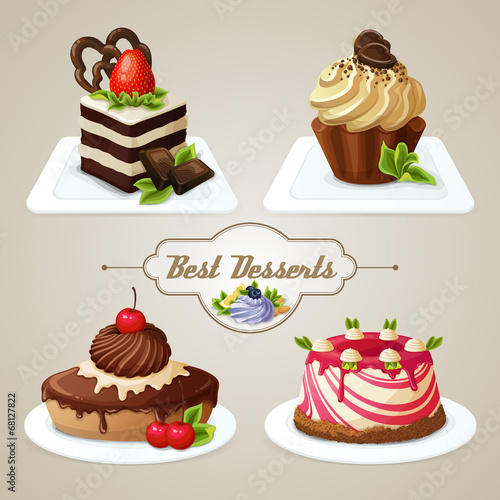Sweets cakes dessert set