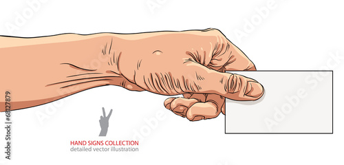 Hand giving business card, vector illustration.
