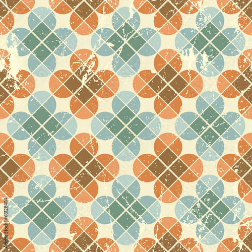 Vintage flower tiles with grunge texture seamless background