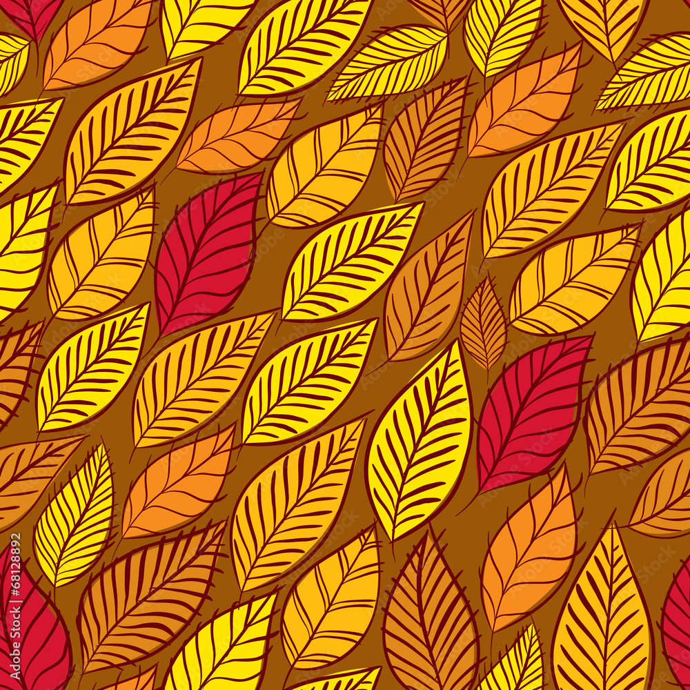 Floral vector seamless pattern, autumn leaves 