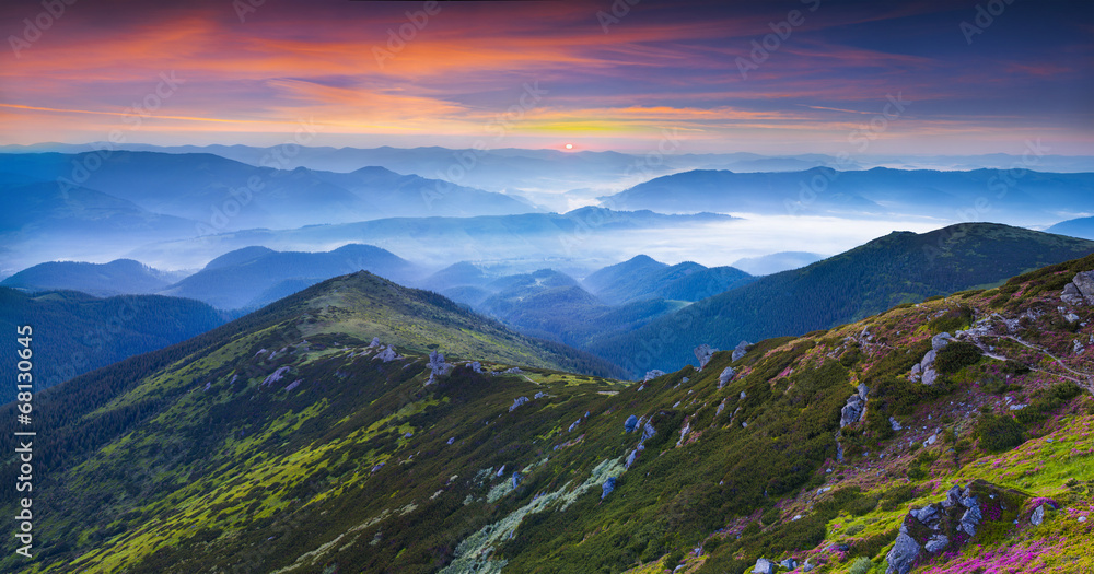 Fototapeta premium Colorful summer panorama of the mountains.