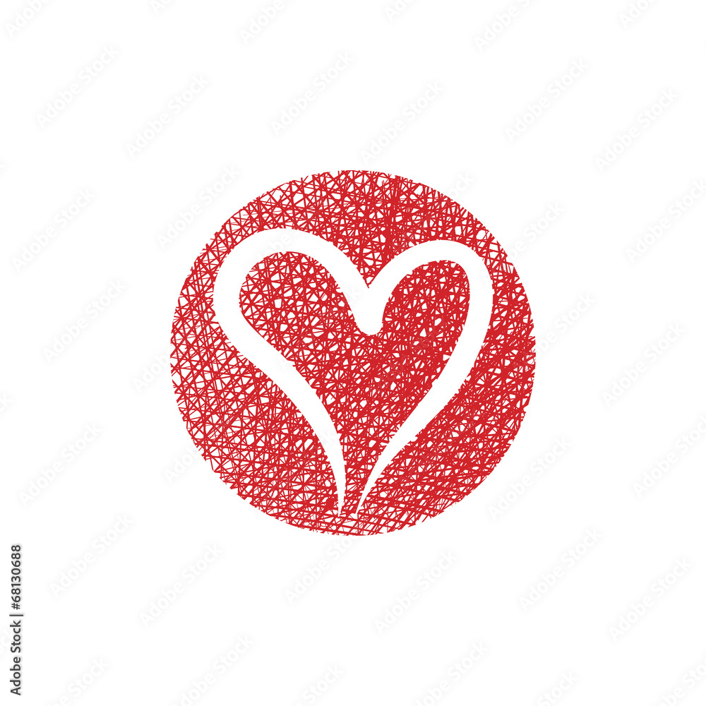 Heart vector round icon with hand drawn lines texture. Heart vector round icon with hand drawn lines texture.