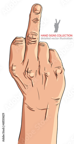 Middle finger hand sign, detailed vector illustration.