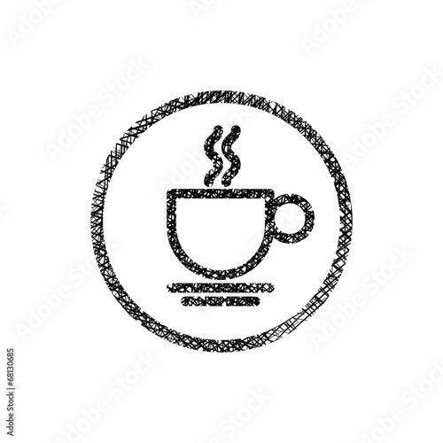 Cup of coffee icon with hand drawn lines texture.