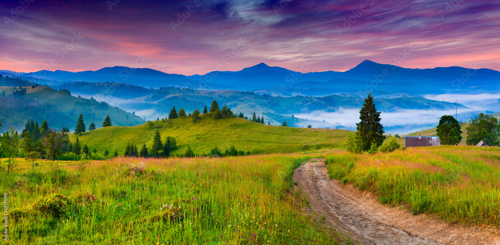 Obraz premium Colorful morning panorama of the Carpathian mountains.