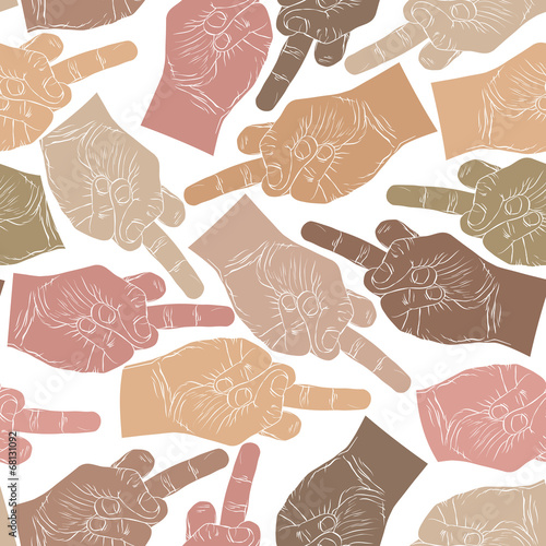 Middle finger hands seamless pattern, vector background