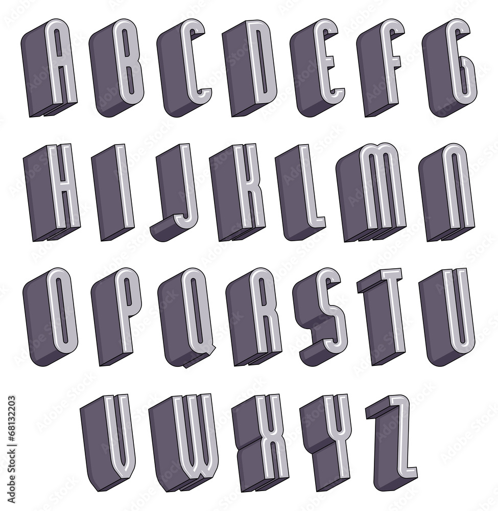 3d font, monochrome dimensional alphabet.