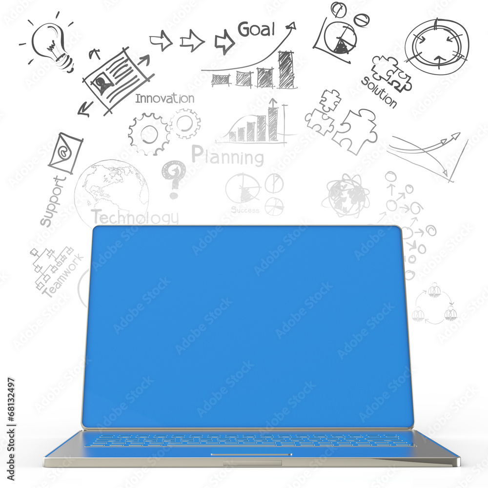 laptop computer with business diagram