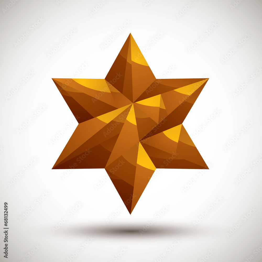 Golden six angle star geometric icon, 3d style Golden six angle star geometric icon, 3d style