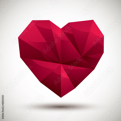 Red heart geometric icon, 3...