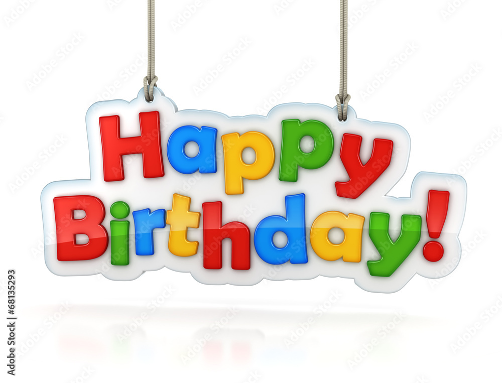 Happy Birthday multicolor word hanging, isolated on white