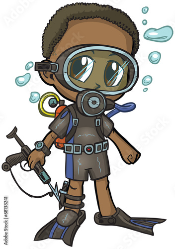 Anime Scuba Diver Boy Vector Cartoon