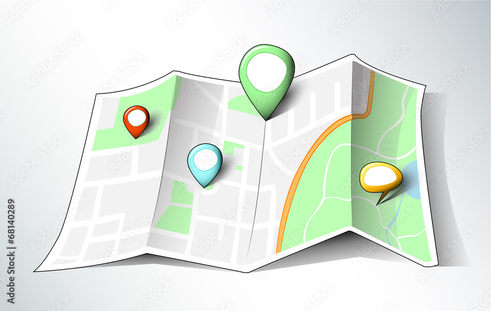 Cartoon style map with different pins Stock Vector Adobe Stock