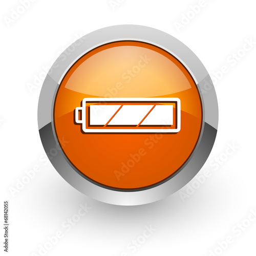 battery orange glossy web icon photo