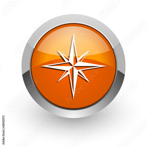 compass orange glossy web icon