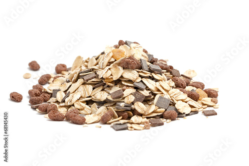a pile of morning cereal (muesli) on white