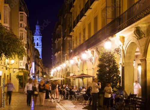 Vew of night street with restaurants in Logrono