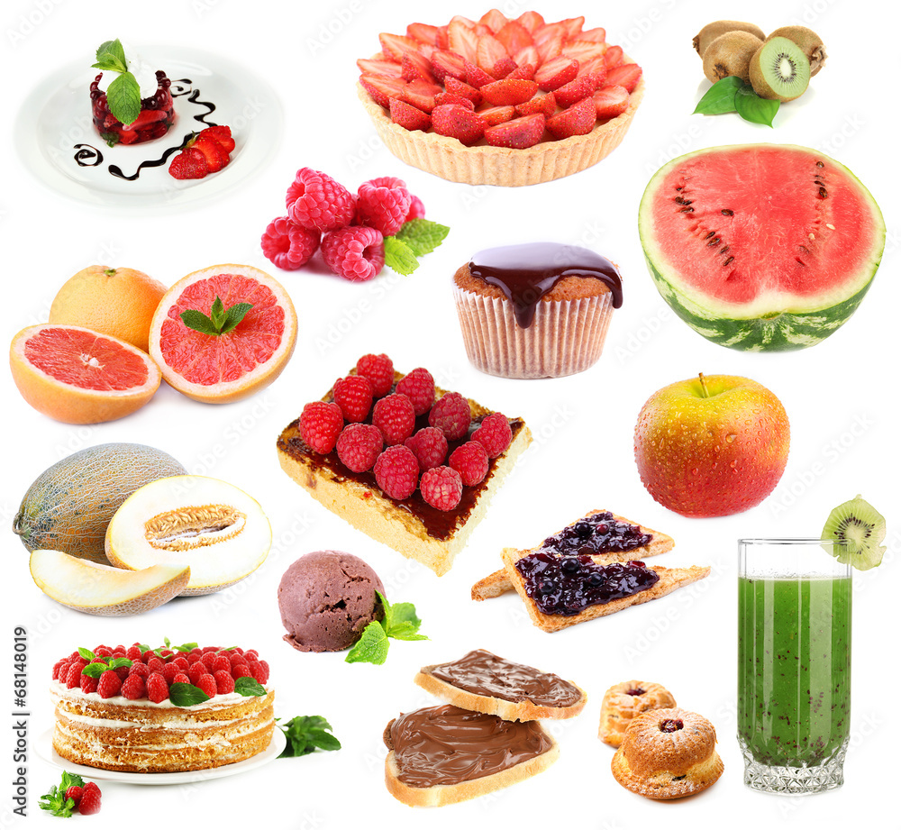Food collage isolated on white Food collage isolated on white