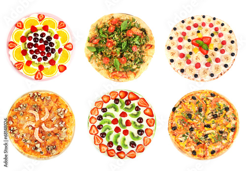 Collage of different pizza isolated on white