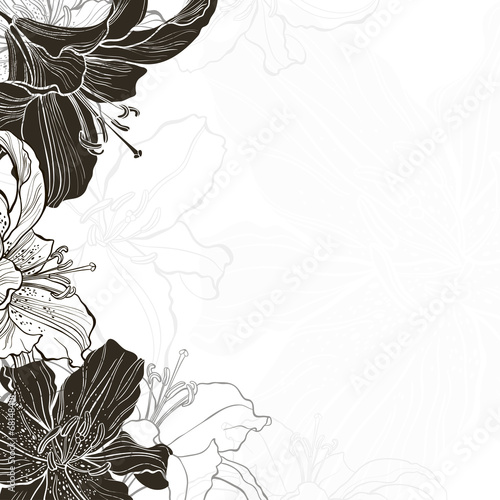 Floral monochrome frame with lilies. Flower background can be us