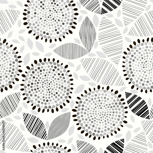 Fototapeta Naklejka Na Ścianę i Meble -  Monochrome seamless pattern of abstract flowers.
