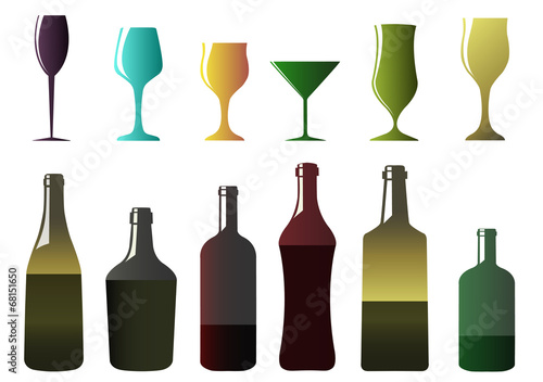 Different bottles and glasses