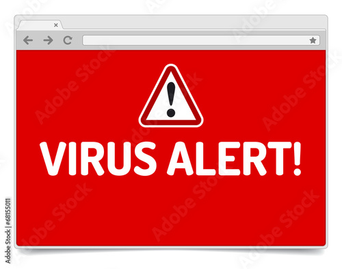 Virus alert on opened internet browser window with shadow.
