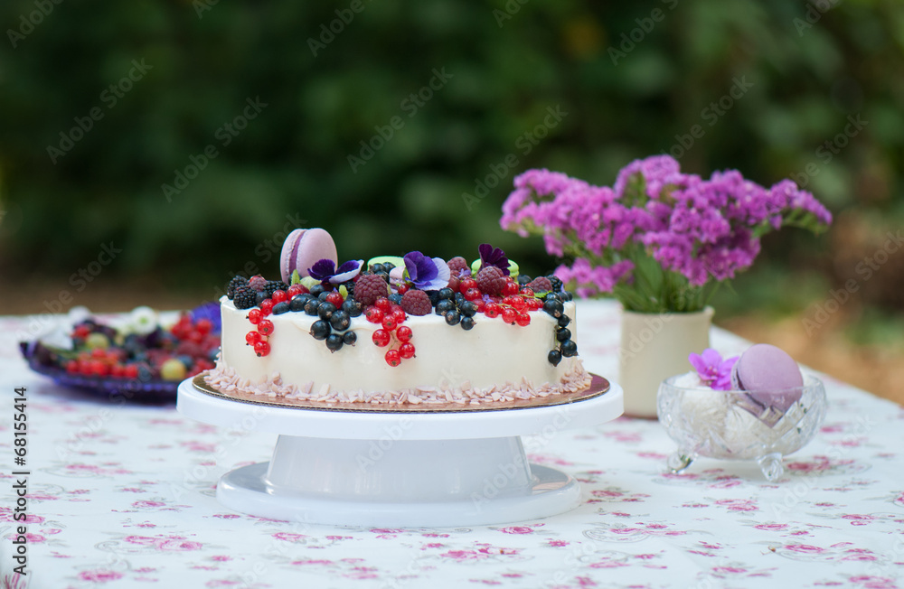Pie decorated with fresh berries Pie decorated with fresh berries