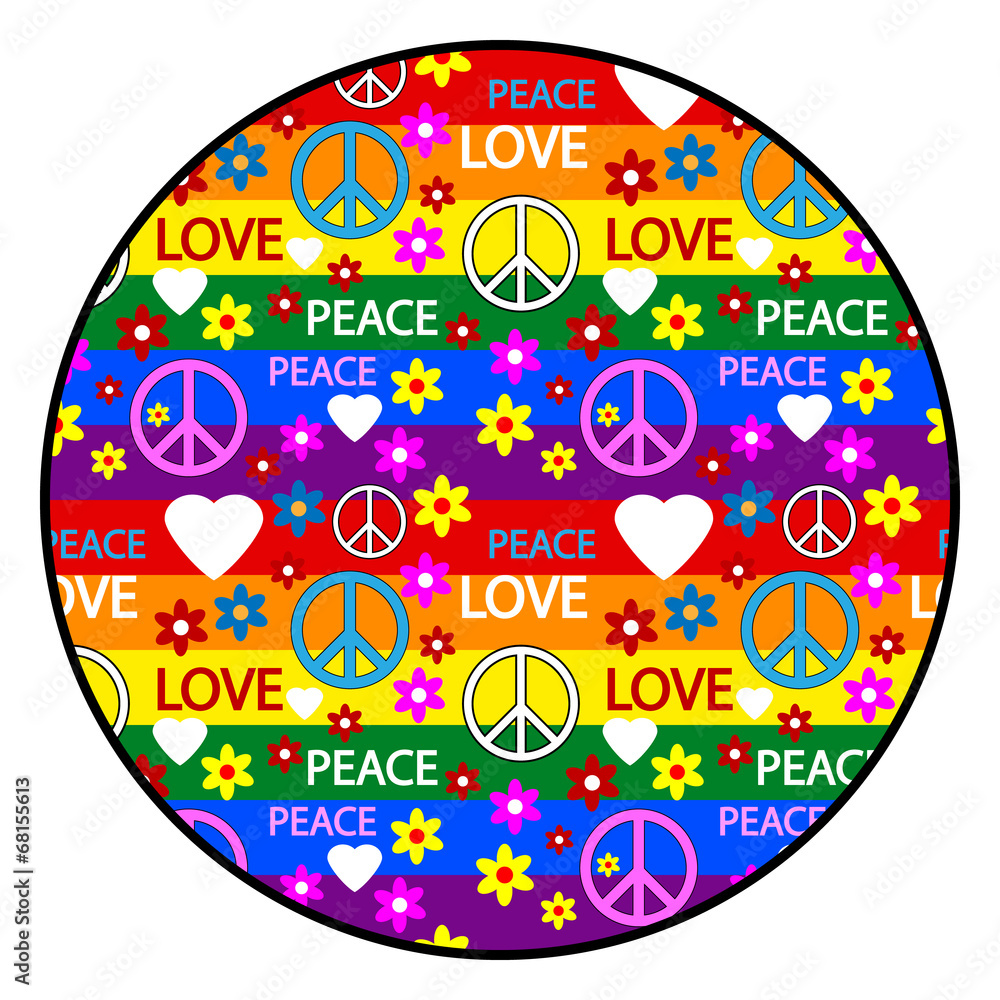 Button with symbols of the hippie Button with symbols of the hippie