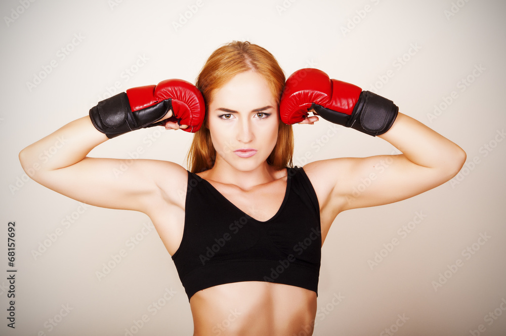 beautiful woman with the red boxing gloves beautiful woman with the red boxing gloves