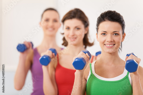 Aerobics class of diverse women of different ages.