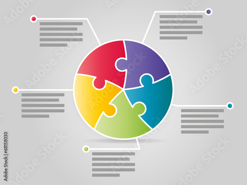 Colorful five sided puzzle presentation infographic template