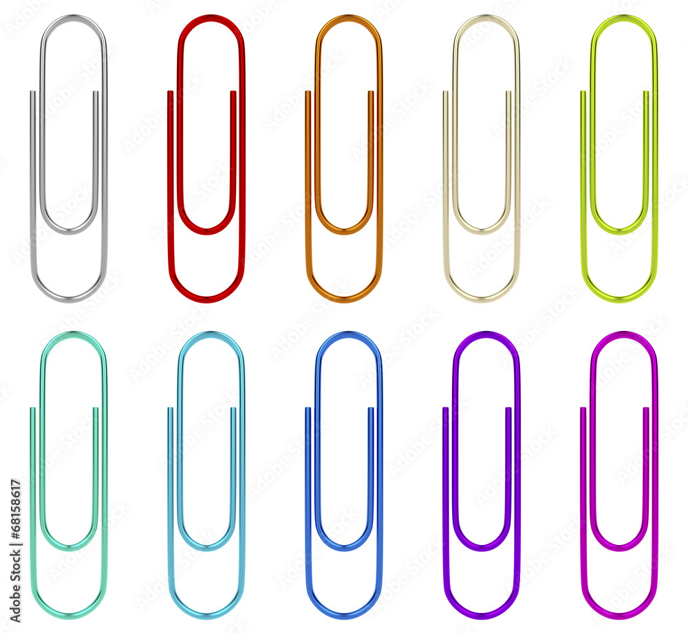 Set of multicolored paperclips isolated on white background Set of multicolored paperclips isolated on white background