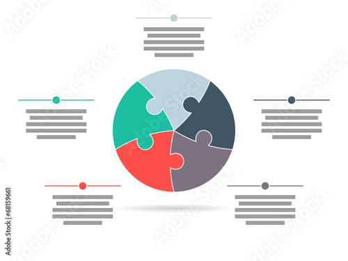 Colorful five sided puzzle presentation infographic template
