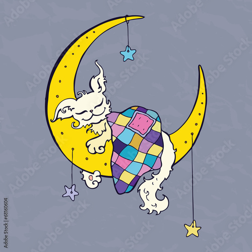 Cute dog sleeps on the Moon.